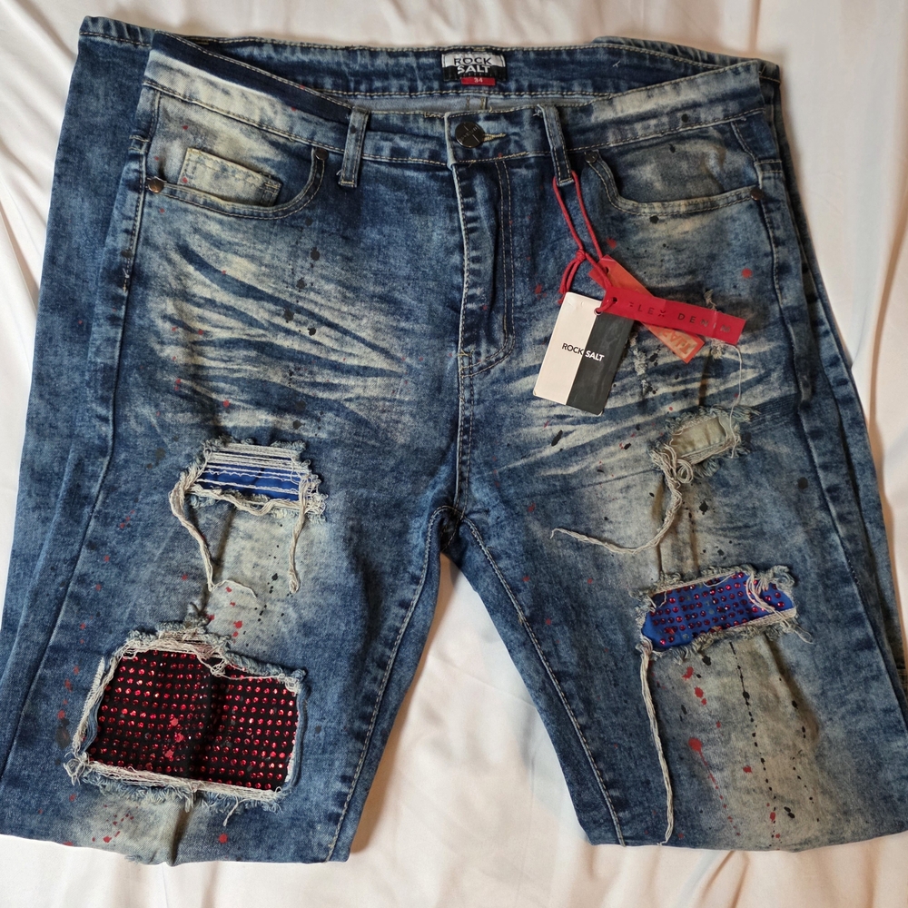 ROCK SALT MENS Distressed Denim Jeans Size 34 NWT
